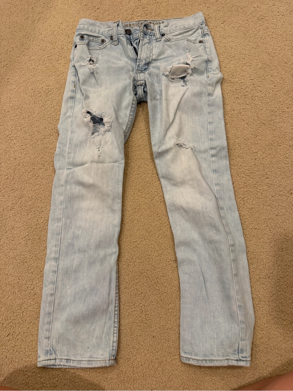 American Eagle Outfitters Light Wash Distressed Straight Jeans